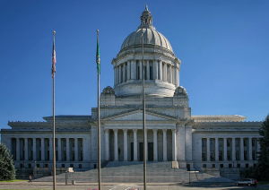 A view of the front of the Washington state capitol building in Olympia