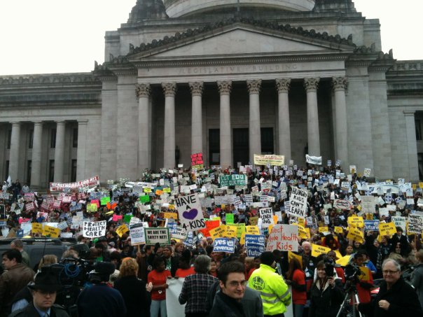 Washington citizens rally in Olympia in favor of increasing state revenue through taxes