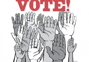 hands in air "voting"