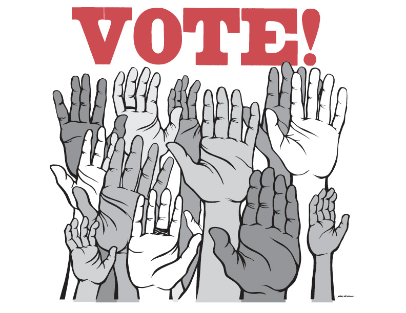 hands in air "voting"