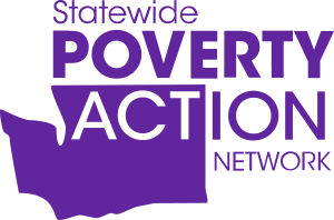 Purple logo reading Statewide POVERTY ACTION NETWORK, with a graphic in the shape of Washington state.