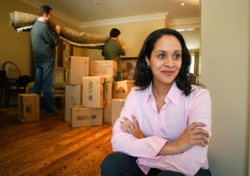 woman moving into apartment
