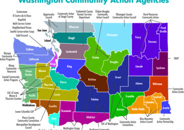 Map of WA State showing location of all Community Action Agencies