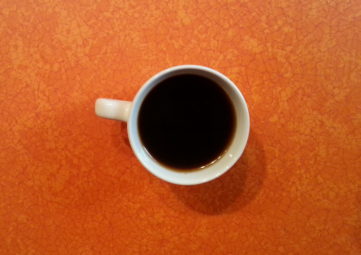 Espresso on orange counter, photo by LIz Reed Hawk
