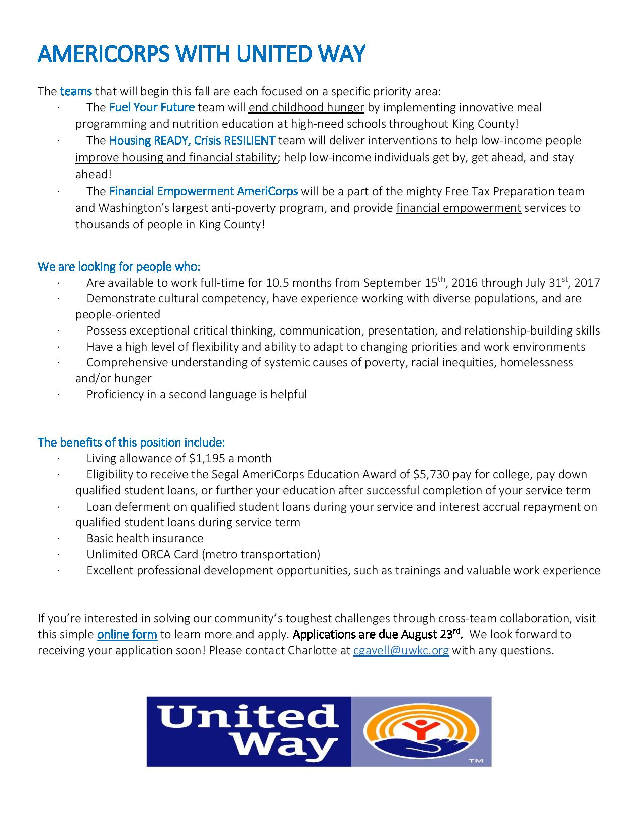 AmeriCorps With United Way Flyer