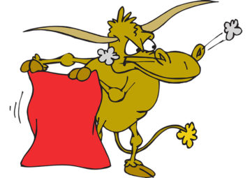 Bull with red flag graphic