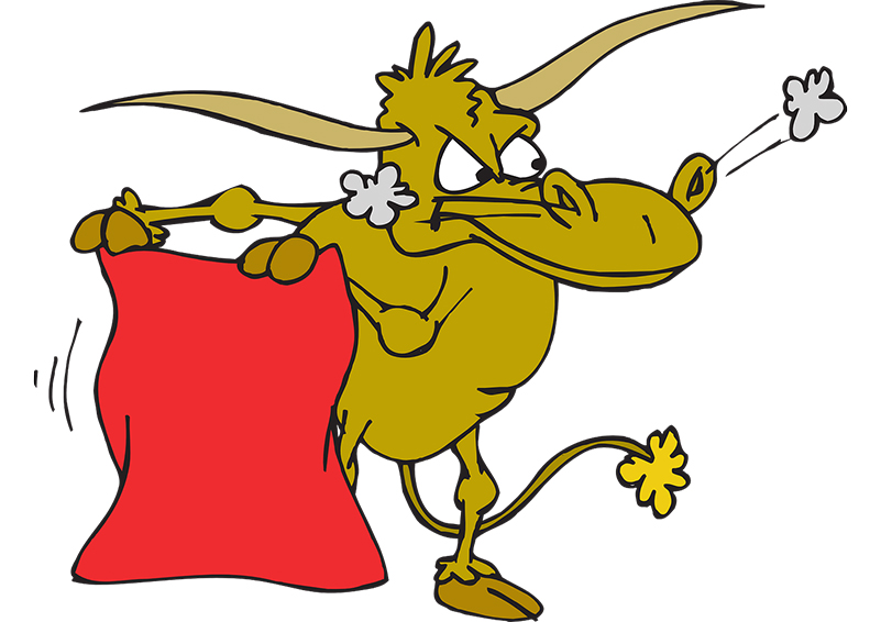 Bull with red flag graphic