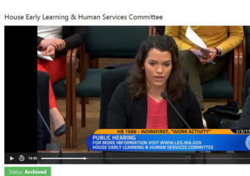 TANF recipient, mom of three Kristina of Everett testifies to the House Early Learning and Human Services Committee