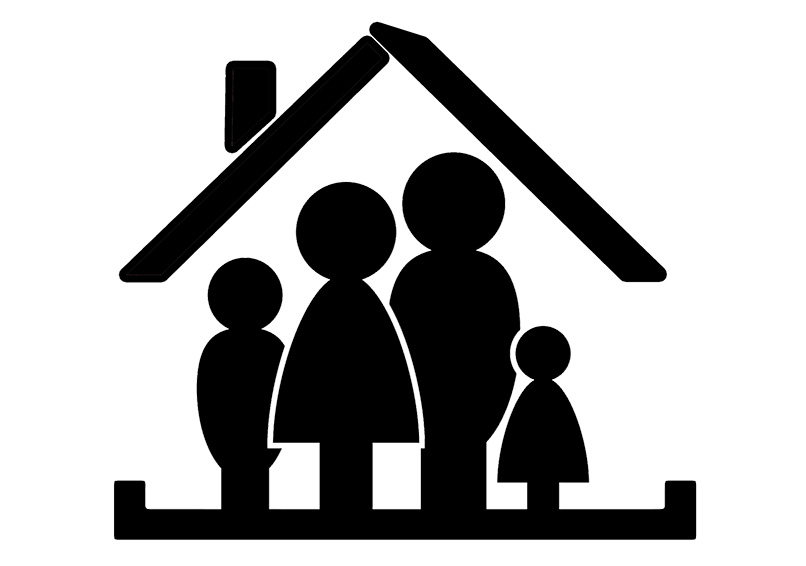 Graphic of family of 4 in a house