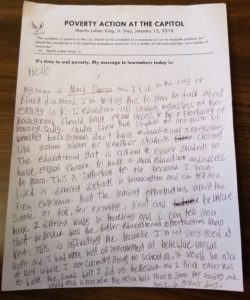 Letter from teenager Mark Sheran to his district legislator.