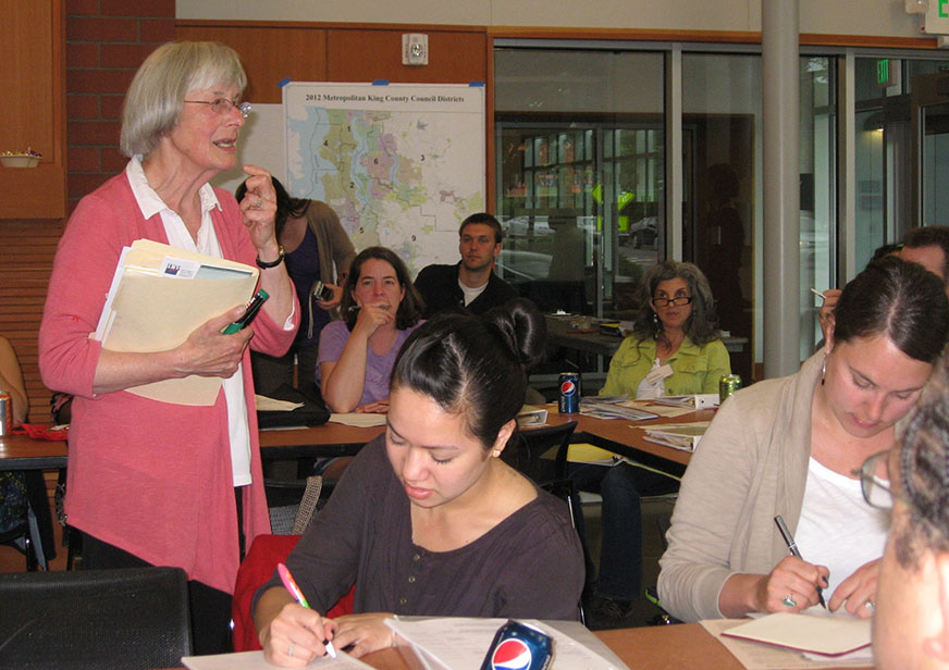 Advocacy expert Nancy Amidei works her magic (photo courtesy of Front Porch - Seattle.gov).