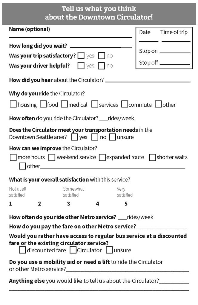 Feedback Comment Card: Tell us what you think about the Downtown Circulator Bus!