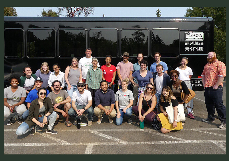 Group photo taken at the last Van Tour stop of the day (photo thanks to Leslie Stewart, City of Seattle Senior Grants & Contracts Specialist)