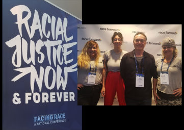 Solid Ground staff members attend the Facing Race 2018 Conference in Detroit (l to r): Tiffany Lamoreaux, Jordan Billiot, Arturo Velasquez & Liz Reed Hawk