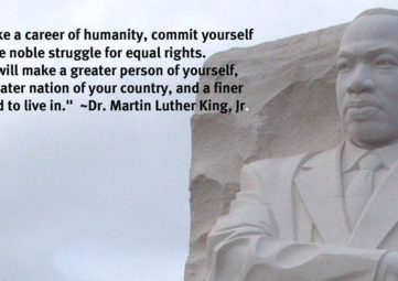 Picture of Dr. Martin Luther King Memorial in Washington D.C. with quote superimposed.