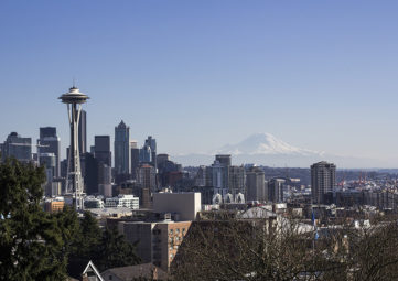 Seattle viewpoint: Space Needle and Mt. Rainier
