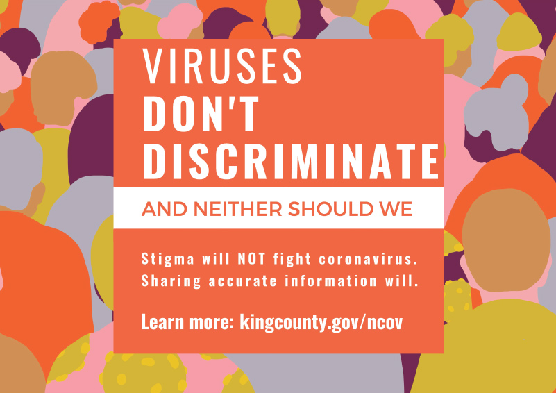 Graphic compilation of King County, WA's Viruses Don't Discriminate Coronavirus infographic