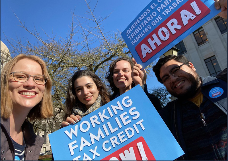 Staff from the Washington State Budget & Policy Center and the Statewide Poverty Action Center at a rally in support of the Working Families Tax Credit in Olympia in February