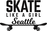 SKATE LIKE A GIRL Seattle logo, black text on a black skateboard