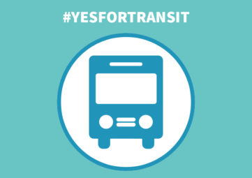 #YESFORTRANSIT graphic with white text on a teal background with a blue round bus icon