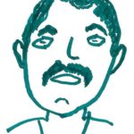 Youth drawing of a man with a mustache using green marker