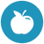 white apple icon in a blue circle background