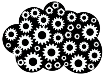 A collection of gears that together form the shape of a cloud