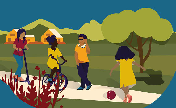 Colorful graphic of Kids of Color playing in an outdoor setting