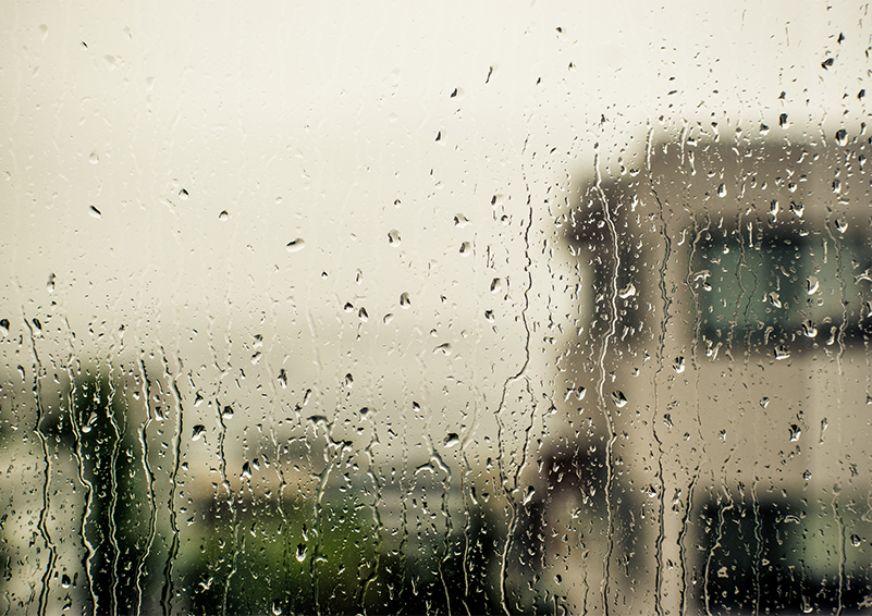 A rain-streaked window