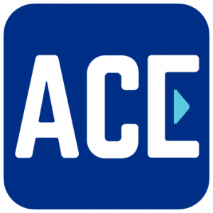 ACE Parking logo with white and aqua text on a deep blue background
