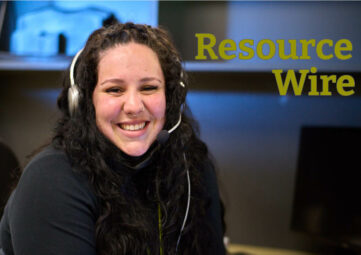 A smiling woman with black curly hair and headset. The words "Resource Wire" appear above her.