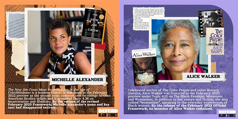 Pictures of Michelle Alexander and Alice Walker along with images of the books they've written.