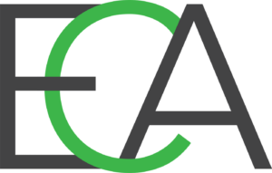 Logo of overlapping letters E, C, and A in charcoal black and emerald green.