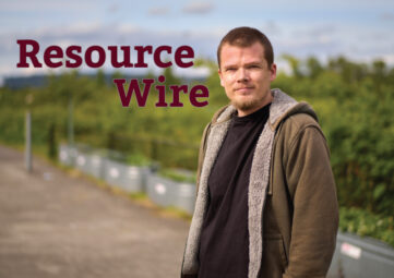 A young man with a goatee and a brown hoodie. The words Resource Wire appear beside him.