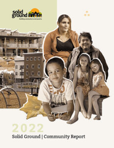 Collage of five people in muted colors with housing in the background and the Solid Ground logo. Text reads 2022 Solid Ground | Community Report.