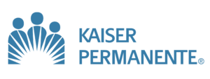 Blue KAISER PERMANENTE logo with a graphic of 3 people behind a sunburst