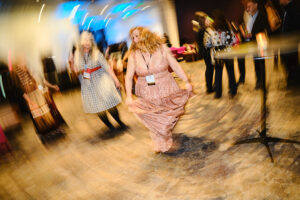 A woman in dress dancing