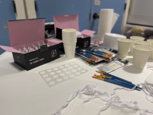 Art supplies arranged on a table